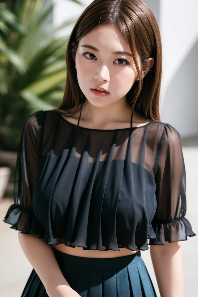 1girl,solo,blurry,looking at viewer,black hair,blurry background,realistic,
best quality,masterpiece,illustration,an extremely delicate and beautiful,CG,unity,8k wallpaper,Amazing,finely detail,masterpiece,official art,extremely detailed CG unity 8k wallpaper,incredibly absurdres,huge filesze,ultra-detailed,highres,extremely detailed,beautiful detailed girl,realistic,<lora:Tomoka Takeda:0.8>,(Chiffon_blouse:1.5),(Pleated_culottes:1.4),