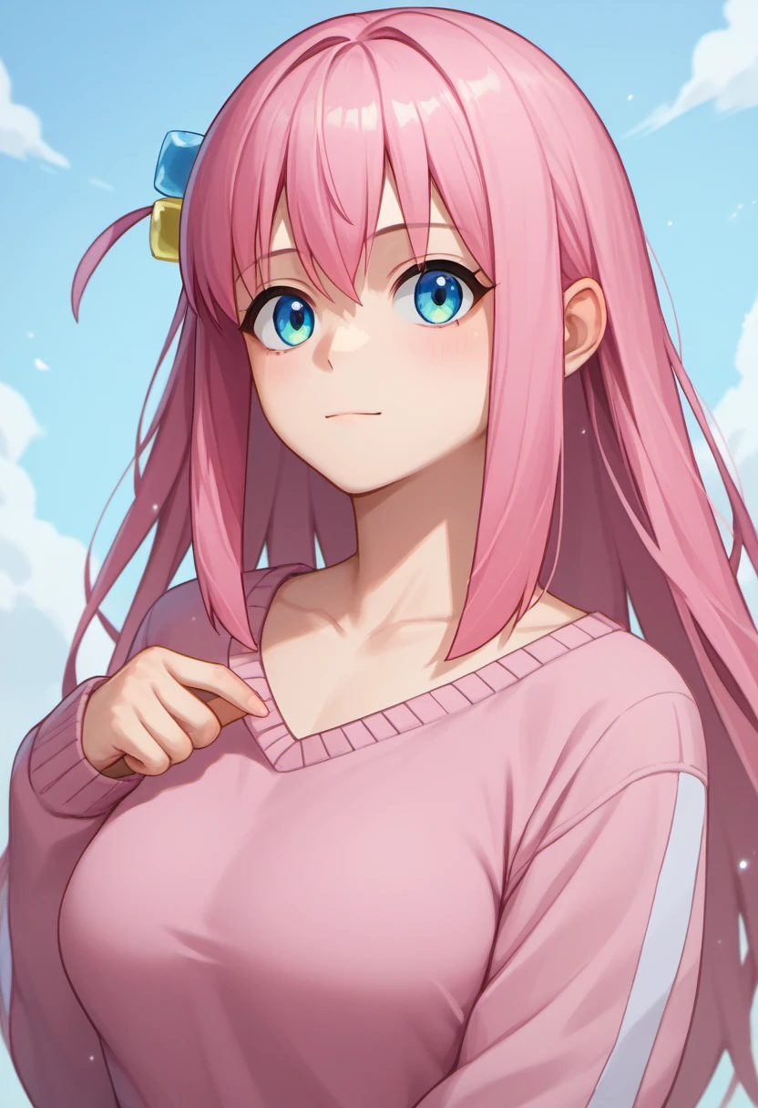 score_9, score_8_up, score_7_up, score_6_up, score_5_up, score_4_up, source_anime, BREAK
GotouHitori, 1girl, solo, pink sweater, 
<lora:GotouHitori_PD6XL:1>