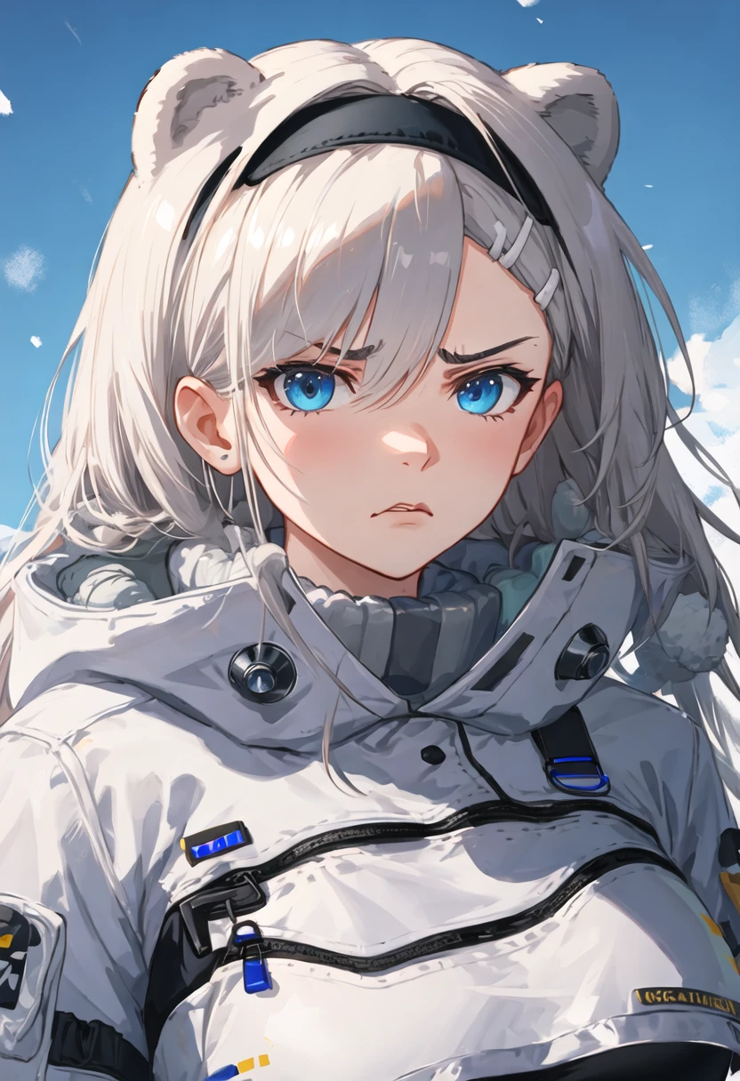 best quality, masterpiece, highres, solo, {aurora_arknights:0.90}, angry, annoyed, portrait, looking at viewer