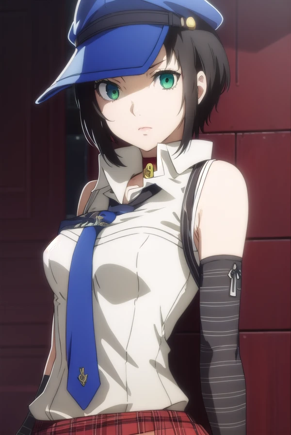 marikokusumi, <lora:mariko kusumi s1-lora-nochekaiser:1>,
mariko kusumi, short hair, black hair, (green eyes:1.3),
BREAK skirt, shirt, gloves, hat, white shirt, necktie, sleeveless, choker, elbow gloves, striped, belt, fingerless gloves, plaid, sleeveless shirt, red skirt, plaid skirt, striped gloves,
BREAK outdoors,
BREAK looking at viewer,
BREAK <lyco:GoodHands-beta2:1>, (masterpiece:1.2), best quality, high resolution, unity 8k wallpaper, (illustration:0.8), (beautiful detailed eyes:1.6), extremely detailed face, perfect lighting, extremely detailed CG, (perfect hands, perfect anatomy),