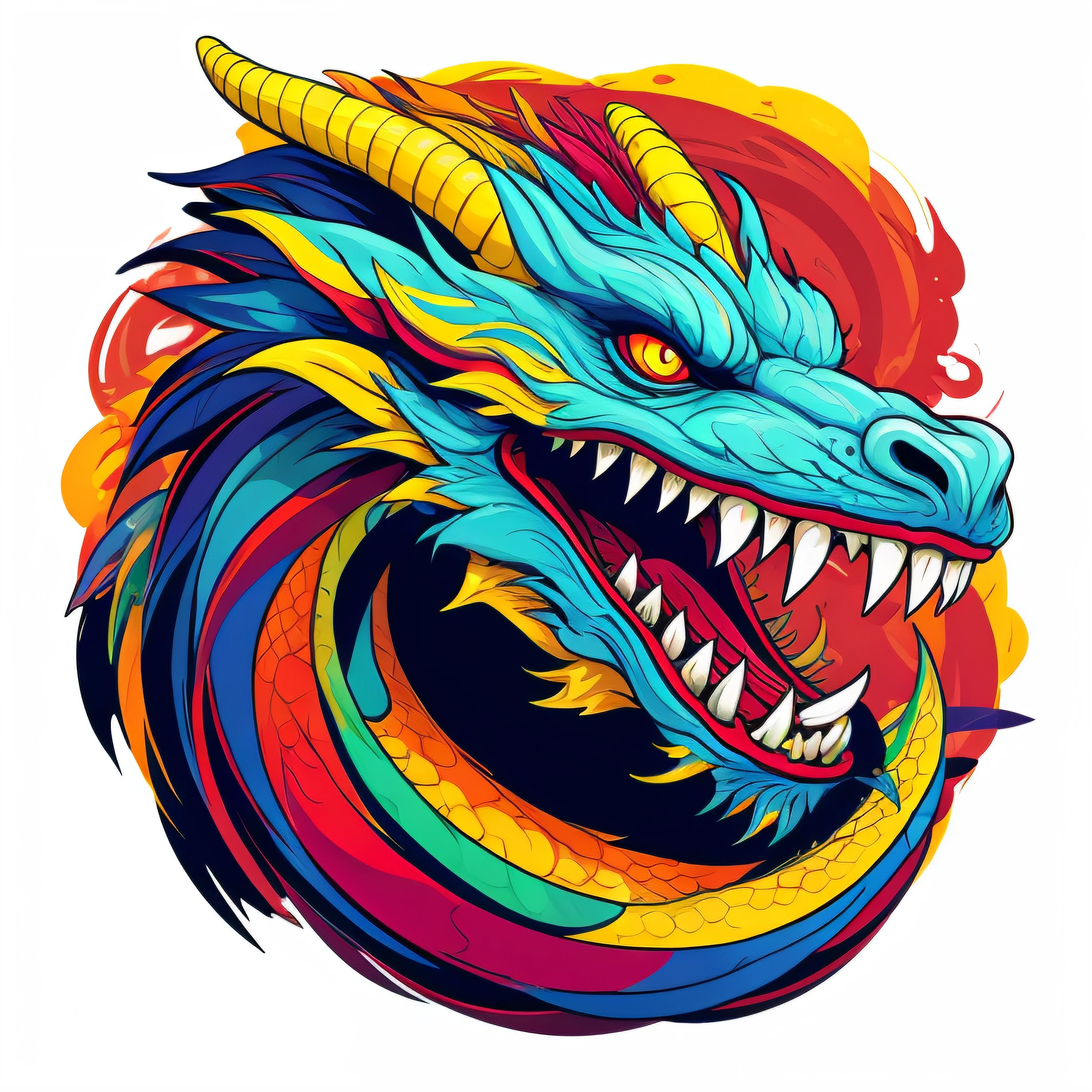 furious Dragon logo, simple pop-art colour, symetric line, straight line vector, black baground