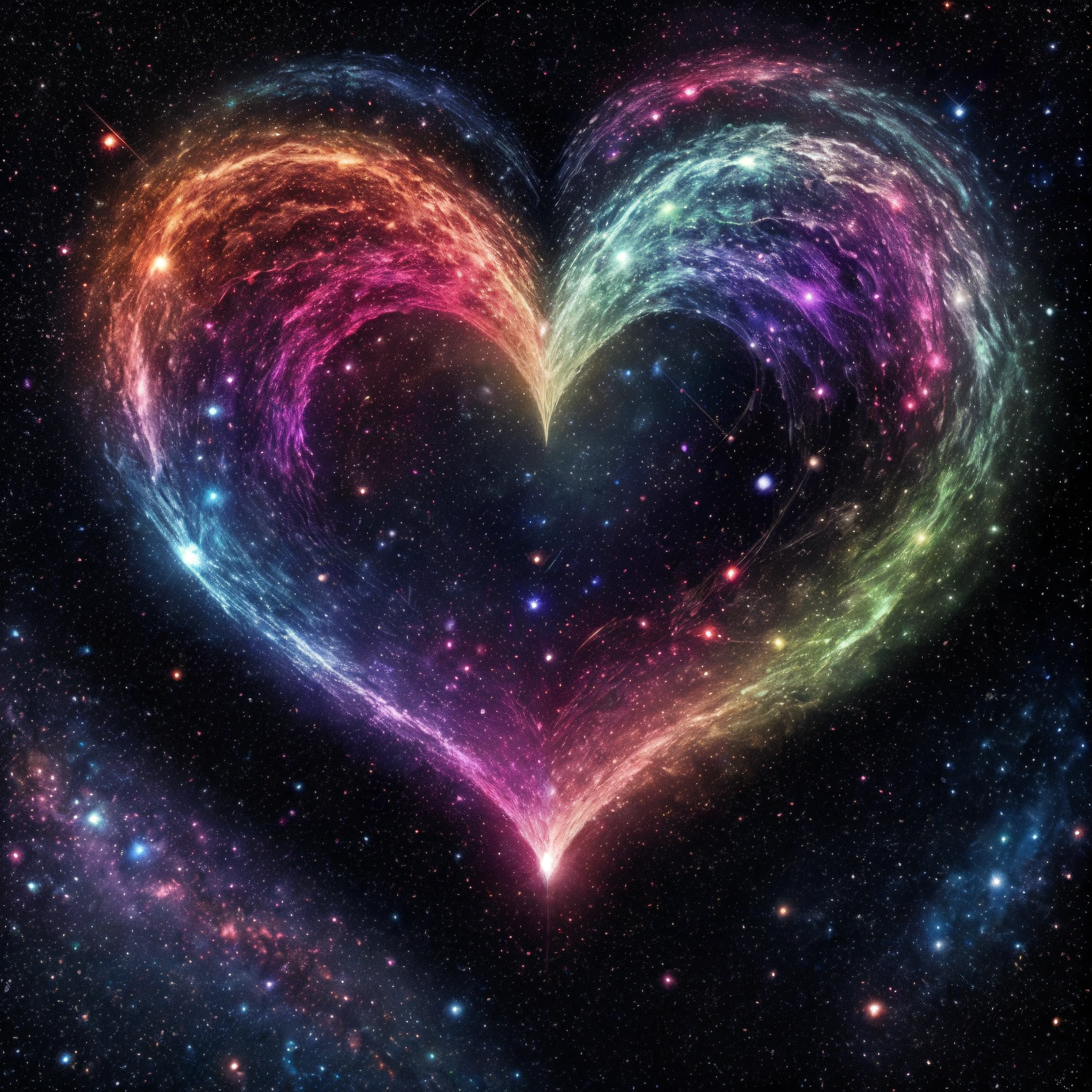 heart, abstract, intense colors, constellations, glow from beyond, many colors, stars, valentine days <lora:AbstractHeart:0.45>