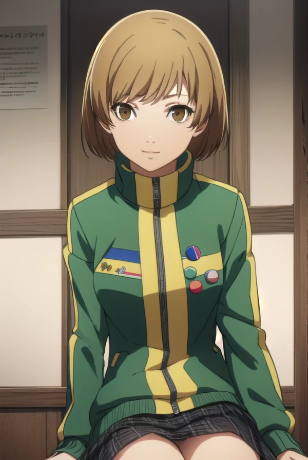 chiesatonaka, <lora:chie satonaka s1-lora-nochekaiser:1>,
chie satonaka, short hair, brown hair, (brown eyes:1.5), smile,
BREAK skirt, jacket, shoes, socks, track jacket, badge, button badge, smiley face, green jacket,
BREAK indoors, classroom,
BREAK looking at viewer,
BREAK <lyco:GoodHands-beta2:1>, (masterpiece:1.2), best quality, high resolution, unity 8k wallpaper, (illustration:0.8), (beautiful detailed eyes:1.6), extremely detailed face, perfect lighting, extremely detailed CG, (perfect hands, perfect anatomy),