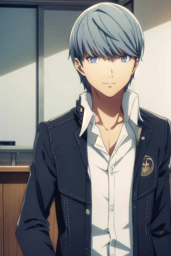 yuunarukami, <lora:yuu narukami s1-lora-nochekaiser:1>,
yuu narukami, grey hair, male focus, (grey eyes:1.3), smile,
BREAK shirt, school uniform, jacket, white shirt, open clothes, collared shirt, pants, open jacket, black jacket, dress shirt, black pants,
BREAK indoors, classroom,
BREAK looking at viewer, (cowboy shot:1.5),
BREAK <lyco:GoodHands-beta2:1>, (masterpiece:1.2), best quality, high resolution, unity 8k wallpaper, (illustration:0.8), (beautiful detailed eyes:1.6), extremely detailed face, perfect lighting, extremely detailed CG, (perfect hands, perfect anatomy),