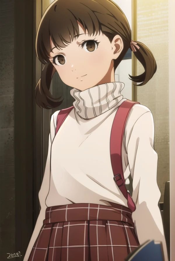 nanakodoujima, <lora:nanako doujima s1-lora-nochekaiser:1>,
nanako doujima, brown hair, twintails, (brown eyes:1.5), short twintails, child, smile,
BREAK dress, turtleneck, long sleeves, sweater,
BREAK indoors,
BREAK looking at viewer, (cowboy shot:1.5),
BREAK <lyco:GoodHands-beta2:1>, (masterpiece:1.2), best quality, high resolution, unity 8k wallpaper, (illustration:0.8), (beautiful detailed eyes:1.6), extremely detailed face, perfect lighting, extremely detailed CG, (perfect hands, perfect anatomy),