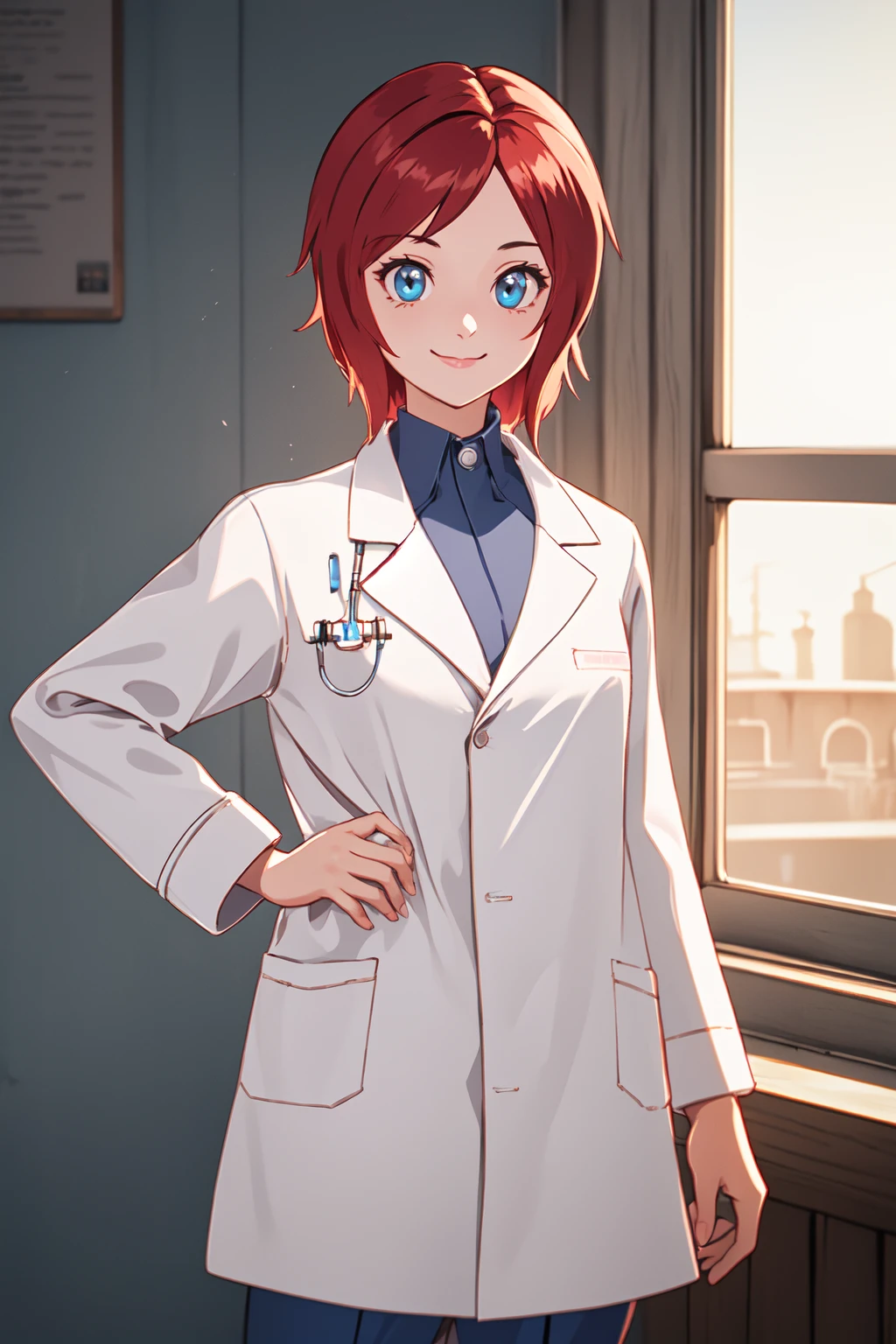 (RAW photo, best quality), 1girl,  natural lighting, solo, 
 <lora:ps2_amy_v1_2-000006:1>, ps2_amy, light smile,
doctor's coat, labcoat,