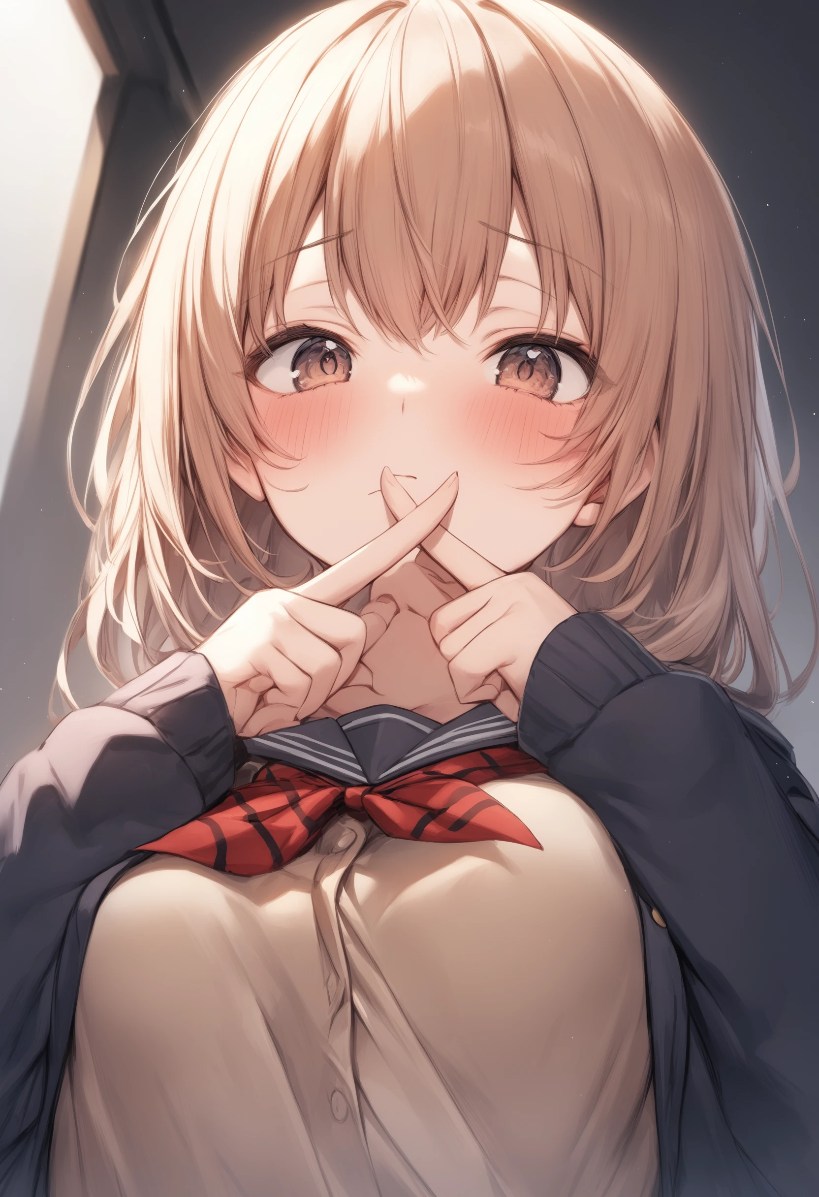 1girl, <lora:sdxl2-flat2-512b:-1>,medium breasts,school uniform,face close-up,
<lora:xfingersXLv2:0.7>,x fingers,blush, from below, panorama shot, looking to the side,
best quality,medium quality,