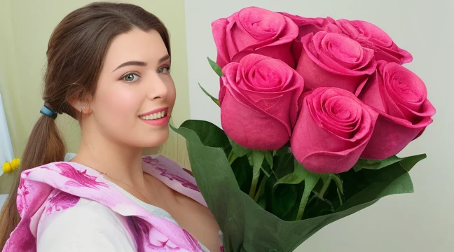 <lora:troom_troom_thumbnail:1> troom_troom_thumbnail, woman holding giant flowers