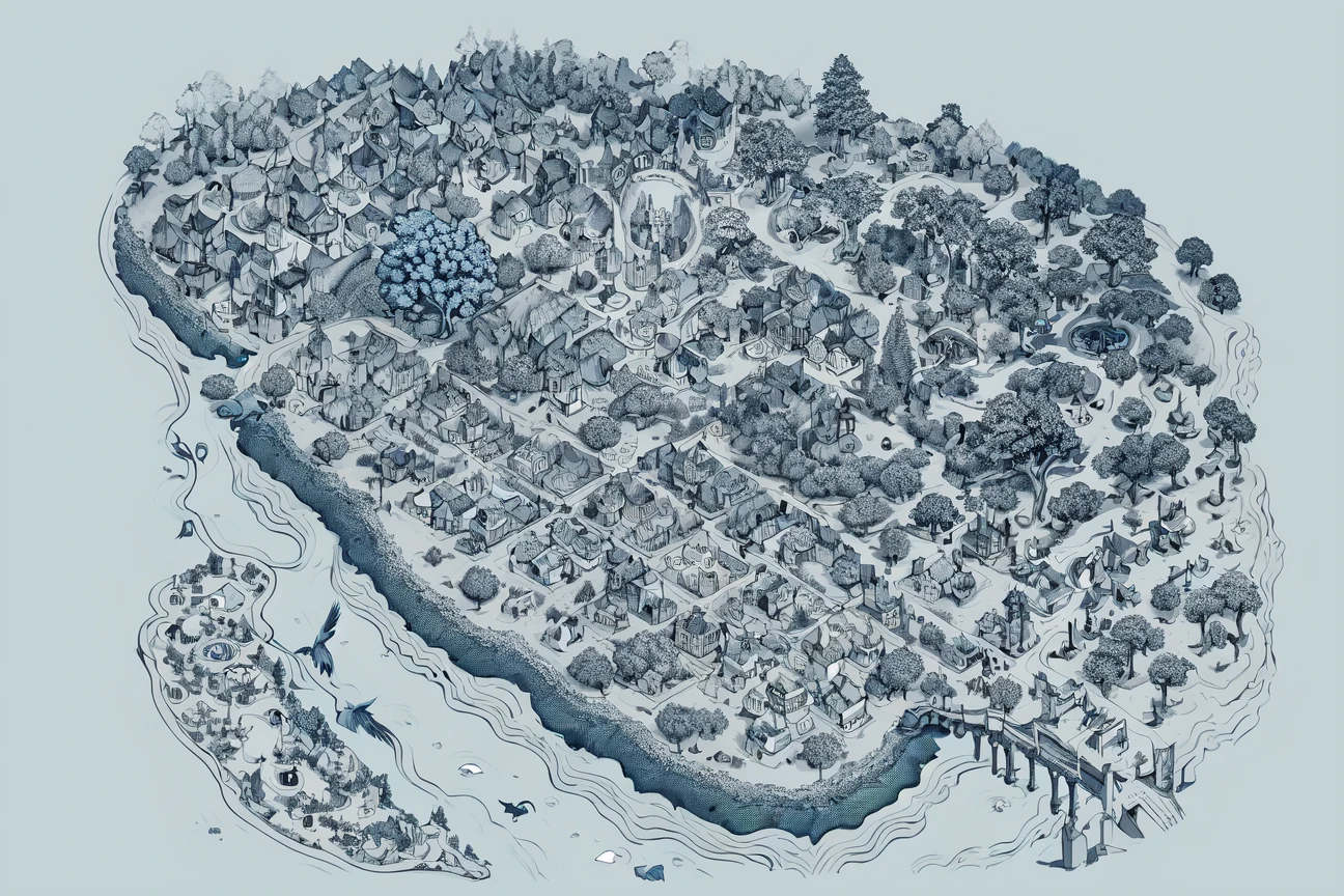 amazing, 4k, extremely detailed art, best quality, masterpiece, ultra high res, intricate detail,
<lora:cartography:1>, map, monochrome, no humans, from above, border, tree, stairs, house, water, blue theme, cityscape, abstract, bird, scenery, yellow background, skeleton, bone, fine art parody, boar,
<lora:more_details:0.5>