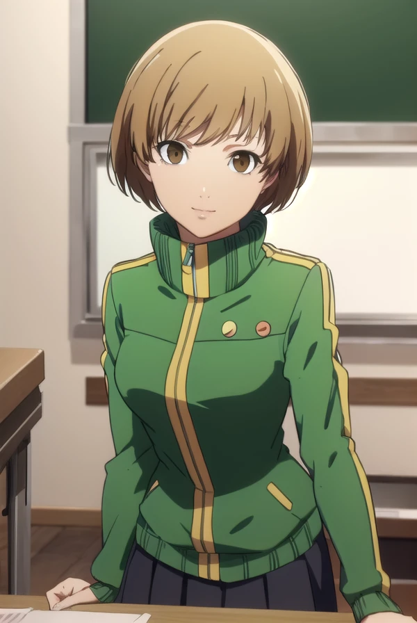 chiesatonaka, <lora:chie satonaka s1-lora-nochekaiser:1>,
chie satonaka, short hair, brown hair, (brown eyes:1.5), smile,
BREAK skirt, jacket, shoes, socks, track jacket, badge, button badge, smiley face, green jacket,
BREAK indoors, classroom,
BREAK looking at viewer,
BREAK <lyco:GoodHands-beta2:1>, (masterpiece:1.2), best quality, high resolution, unity 8k wallpaper, (illustration:0.8), (beautiful detailed eyes:1.6), extremely detailed face, perfect lighting, extremely detailed CG, (perfect hands, perfect anatomy),