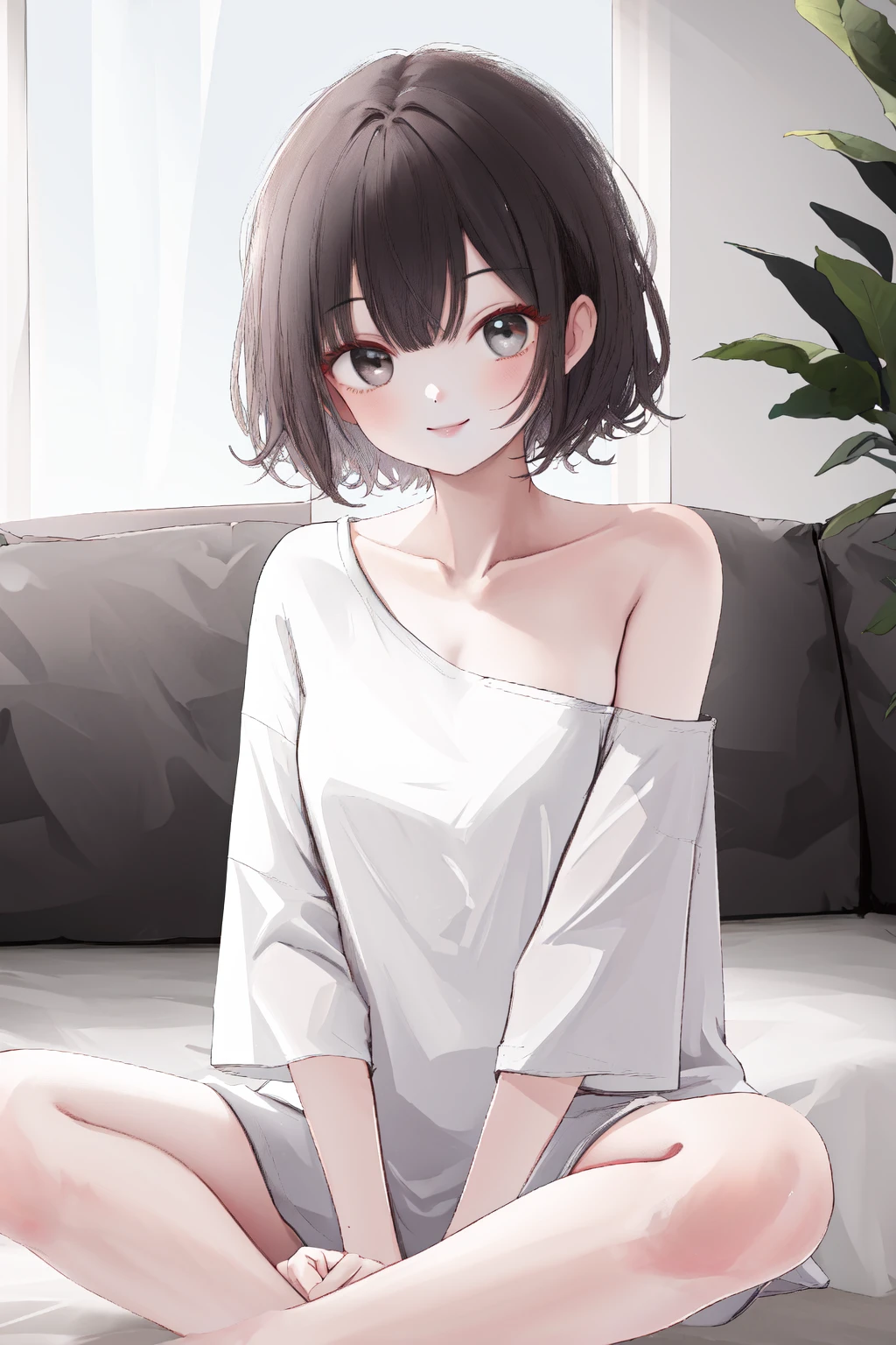 masterpiece, best quality, highres, 1girl single bare shoulder shirt, sitting, smile
<lora:single_bare_shoulder_24re_d16:1>