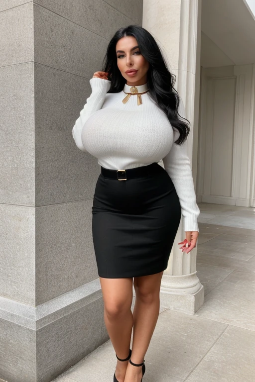 <lora:M4dd1s0nF0x_v1:0@1, 0.5@1, 1@0>, high quality, high resolution, volumetric lighting, woman, black hair, big breasts, big lips, looking at viewer, business woman formal outfit with collar, sweater