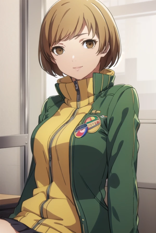 chiesatonaka, <lora:chie satonaka s1-lora-nochekaiser:1>,
chie satonaka, short hair, brown hair, (brown eyes:1.5), smile,
BREAK skirt, jacket, shoes, socks, track jacket, badge, button badge, smiley face, green jacket,
BREAK indoors, classroom,
BREAK looking at viewer,
BREAK <lyco:GoodHands-beta2:1>, (masterpiece:1.2), best quality, high resolution, unity 8k wallpaper, (illustration:0.8), (beautiful detailed eyes:1.6), extremely detailed face, perfect lighting, extremely detailed CG, (perfect hands, perfect anatomy),