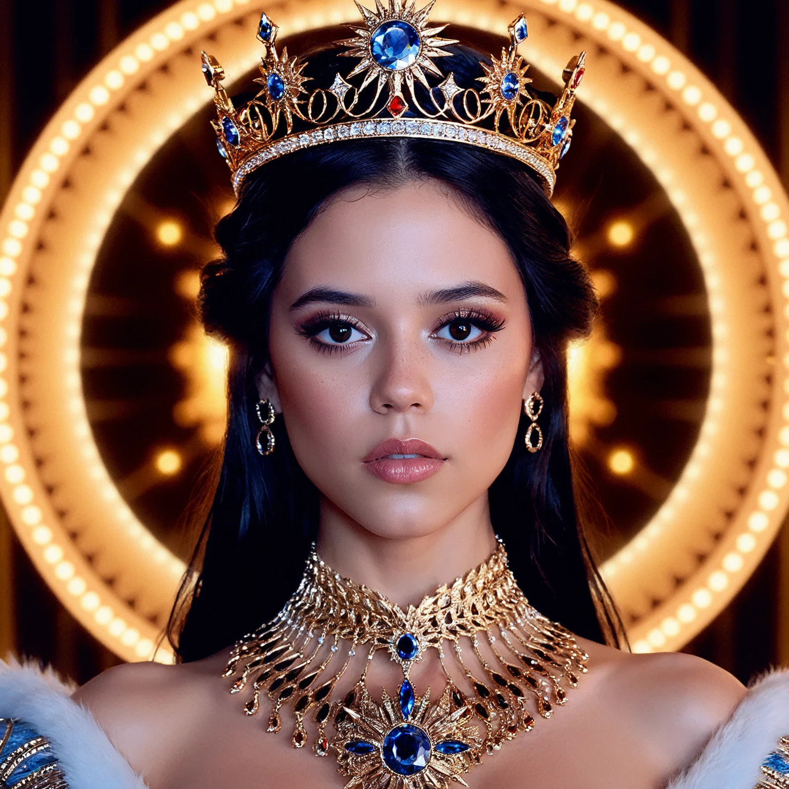 cinematic photo highly detailed portrait of ((ohwx woman)) as an elegant goddess, ornate crown, beautiful symmetrical face, digital painting, artstation, concept art, smooth, clear focus, illustration, greg rutkowski, artgerm, global lighting, detailed and fantasy <lora:ortega_sdxxxl_dh128_v1:1> . 35mm photograph, film, bokeh, professional, 4k, highly detailed