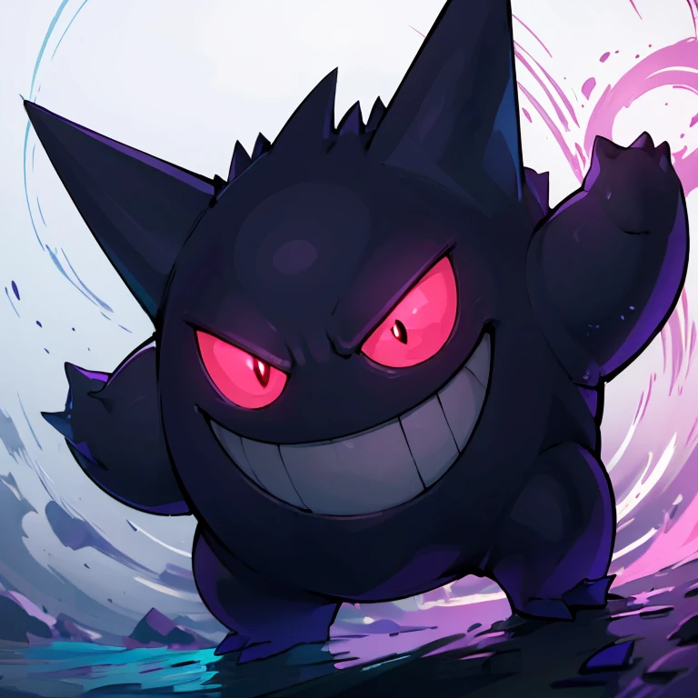 ((masterpiece,best quality)), absurdres, <lora:Gengar_v4:0.8>, gengar, no humans,  gengar, :d, creatures (company), game freak, gen 1 pokemon, glowing, glowing eyes, kaosu (kaosu0905), nintendo, no humans, open mouth, pink eyes, pokemon, pokemon (creature), smile, solo, teeth, tuxedo, formal clothes, tie, rose,