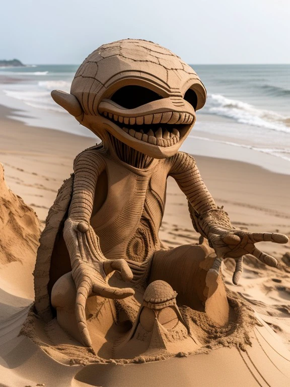 master piece, high quality, an Alien made of sand, on the beach <lora:J_shadiao:0.8>