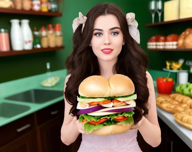 <lora:troom_troom_thumbnail:1> troom_troom_thumbnail, pretty woman with too many sandwiches
