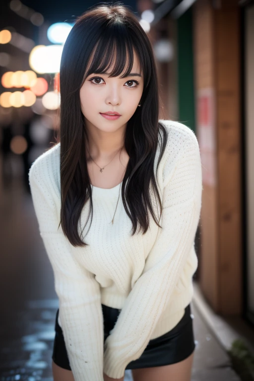 1girl,(RAW photo, best quality), (realistic, photo-realistic:1.4), masterpiece, an extremely delicate and beautiful, extremely detailed, 2k wallpaper, Amazing, finely detail, extremely detailed CG unity 8k wallpaper, ultra-detailed, highres, soft light, beautiful detailed girl, extremely detailed eyes and face, beautiful detailed nose, beautiful detailed eyes,cinematic lighting,perfect anatomy,slender body ,(bokeh:1.3)
in front of izakaya,narrow street like nakano,lights reflected on wet floor,after rain,night time,shop sign lights,winter night
wearing white short skirt and black blouse,long hair
<lora:tsudzuku_lora:0.7>
