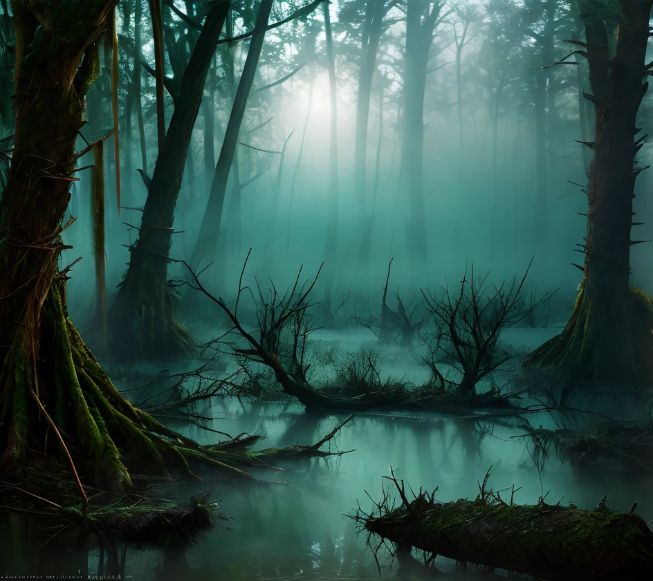 (masterpiece:1.2), (best quality,:1.2), 8k, HDR, ultra detailed, ((photorealistic)), professional light, cinematic lighting, fashion photography, ambient lighting, a dangerous swamp, dead trees, fog, <lora:detail_slider_v4:3>, FanSwa, <lora:FantasySwamps-10:1>, ((perfect hands)), epiCPhoto