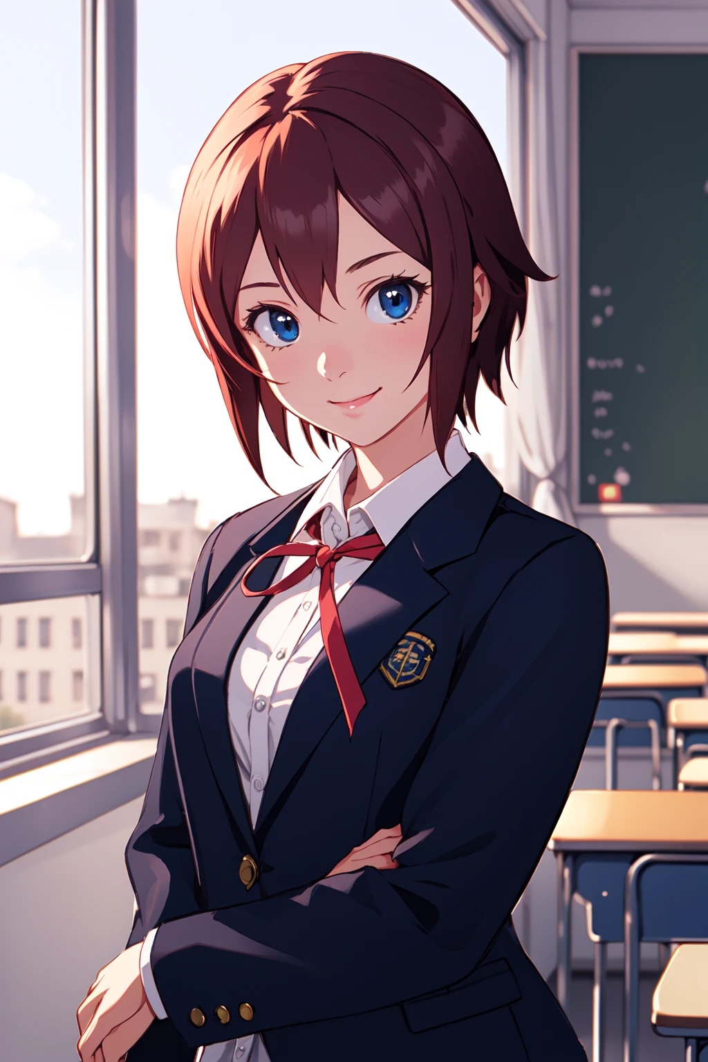 (RAW photo, best quality), 1girl, natural lighting, solo,
<lora:ps2_amy_v1_2-000006:1>, ps2_amy, light smile,
school classroom, blazer, ribbon,