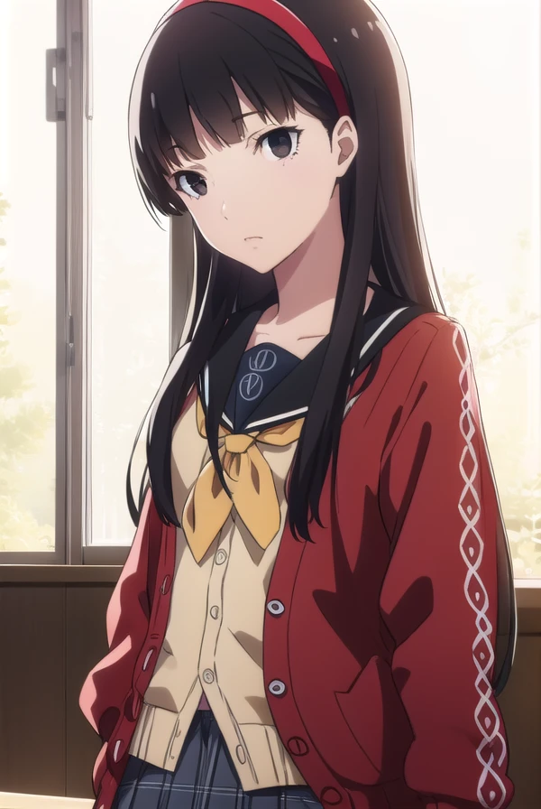 yukikoamagi, <lora:yukiko amagi s1-lora-nochekaiser:1>,
yukiko amagi, long hair, black hair, hairband, (black eyes:1.5),
BREAK skirt, school uniform, pantyhose, serafuku, black pantyhose, shirt, white shirt, cardigan, (red cardigan:1.5),
BREAK indoors, classroom,
BREAK looking at viewer, (cowboy shot:1.5),
BREAK <lyco:GoodHands-beta2:1>, (masterpiece:1.2), best quality, high resolution, unity 8k wallpaper, (illustration:0.8), (beautiful detailed eyes:1.6), extremely detailed face, perfect lighting, extremely detailed CG, (perfect hands, perfect anatomy),