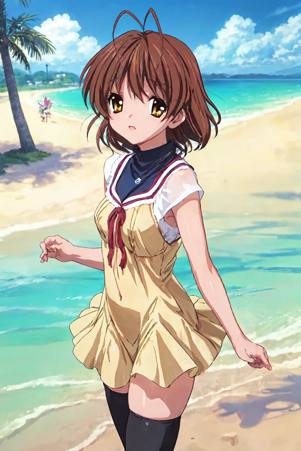 (muste piece, 1 girl, High resolution, kinomoto_Sakura is, green eyes, Wearing (two piece white swimsuit ), good feeling, very detailed, Full of details, on the beach, cinematic lighting),cowgirl position
girl on top,Sexy is,Erotic,,