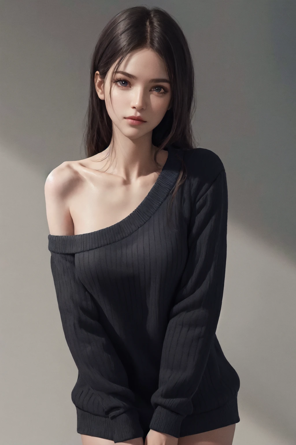 masterpiece, best quality, highres, 1girl single bare shoulder, ribbed sweater, photorealistic
<lora:single_bare_shoulder_24re_d16:1>