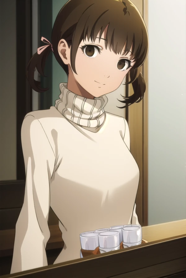 nanakodoujima, <lora:nanako doujima s1-lora-nochekaiser:1>,
nanako doujima, brown hair, twintails, (brown eyes:1.5), short twintails, child, smile,
BREAK dress, turtleneck, long sleeves, sweater,
BREAK indoors,
BREAK looking at viewer, (cowboy shot:1.5),
BREAK <lyco:GoodHands-beta2:1>, (masterpiece:1.2), best quality, high resolution, unity 8k wallpaper, (illustration:0.8), (beautiful detailed eyes:1.6), extremely detailed face, perfect lighting, extremely detailed CG, (perfect hands, perfect anatomy),