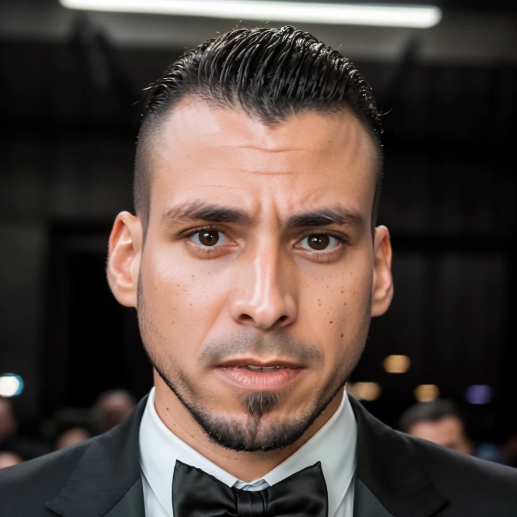 face portrait of oscarlopez person using a tuxedo, in blade runner, professional photography, high resolution, 4k, detailed photo, <lora:oscarlopez_30600:1>