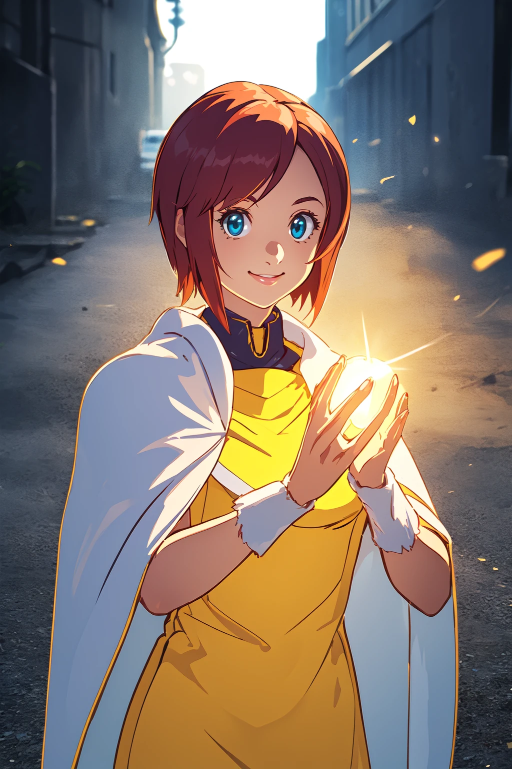(RAW photo, best quality), 1girl, natural lighting, solo,
<lora:ps2_amy_v1_2-000006:1>, ps2_amy, cape, yellow one-piece, light smile,