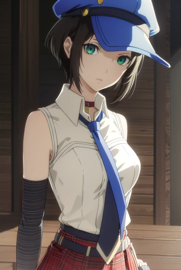 marikokusumi, <lora:mariko kusumi s1-lora-nochekaiser:1>,
mariko kusumi, short hair, black hair, (green eyes:1.3),
BREAK skirt, shirt, gloves, hat, white shirt, necktie, sleeveless, choker, elbow gloves, striped, belt, fingerless gloves, plaid, sleeveless shirt, red skirt, plaid skirt, striped gloves,
BREAK outdoors,
BREAK looking at viewer,
BREAK <lyco:GoodHands-beta2:1>, (masterpiece:1.2), best quality, high resolution, unity 8k wallpaper, (illustration:0.8), (beautiful detailed eyes:1.6), extremely detailed face, perfect lighting, extremely detailed CG, (perfect hands, perfect anatomy),