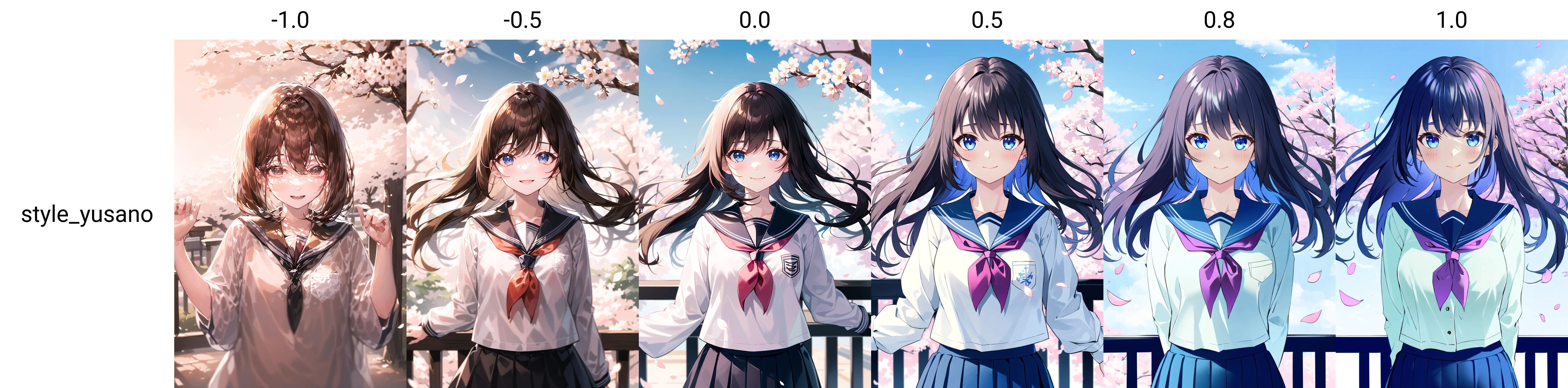 (upper_body:1.5), close-up, cherry_blossoms, outdoors, day, spring_\(season\), 1girl, smile, solo, bangs, blue_eyes, blush, closed_mouth, looking_at_viewer, long_hair, brown_hair, branch, eyebrows_visible_through_hair, floating_hair,hair_between_eyes, blue_sailor_collar, serafuku, long_sleeves, neckerchief, pleated skirt, pink_flower, petals, tree, white_shirt, wind, railing, sky <lora:style_yusanoT0:-1.0>