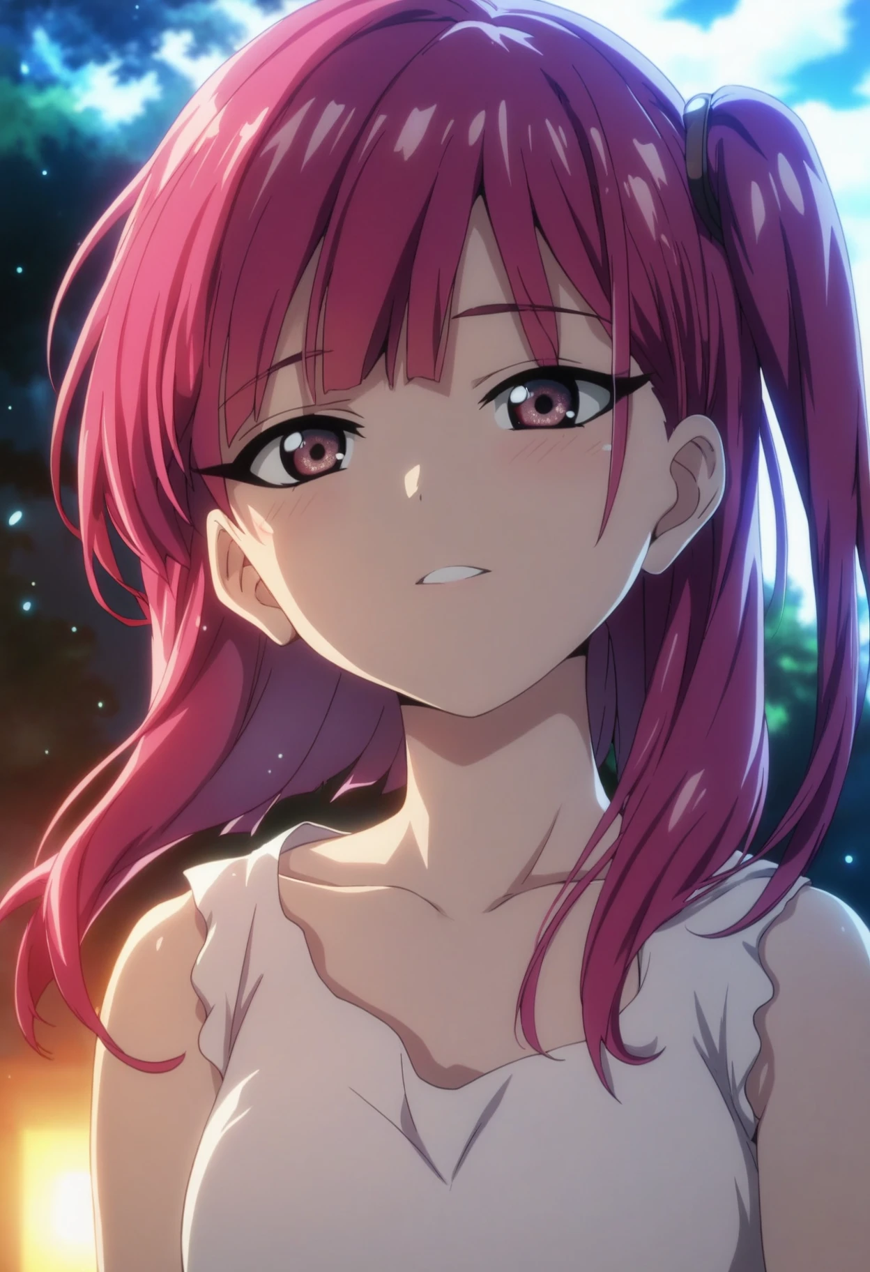 1girl, morgiana, solo, <lora:morgiana_ponyxl:0.8>, pink eyes, pink hair, one side up, BREAK
white dress, collarbone, upper body, close-up, BREAK
score_9, score_8_up, score_7_up, score_6_up, anime,
(high quality, detailed, beautiful), shiny, detailed beautiful eyes, outstanding, countershading, detailed soft lighting, backlighting
