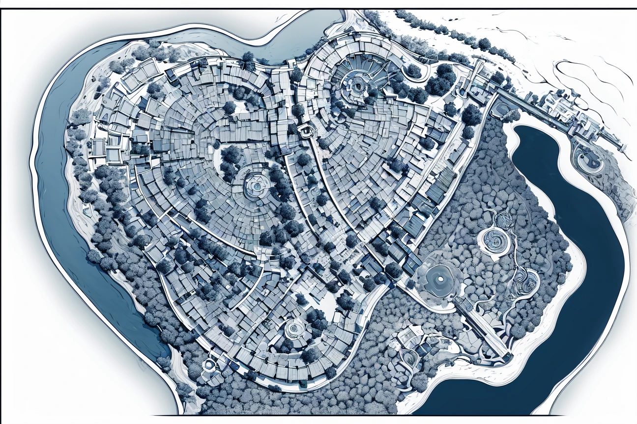 amazing, 4k, extremely detailed art, best quality, masterpiece, ultra high res, intricate detail,
<lora:cartography:1>, map, monochrome, no humans, (from above), border, tree, stairs, house, water, blue theme, cityscape, abstract, fine art parody,
<lora:more_details:0.5>