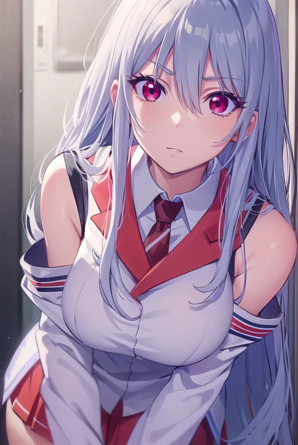 ainechidorigafuchi, <lora:aine chidorigafuchi s1-lora-nochekaiser:1>,
aine chidorigafuchi, long hair, (red eyes:1.3), hair between eyes, very long hair,
BREAK skirt, thighhighs, school uniform, detached sleeves, necktie, black thighhighs, uniform, red necktie,
BREAK indoors, classroom,
BREAK looking at viewer, (cowboy shot:1.5),
BREAK <lyco:GoodHands-beta2:1>, (masterpiece:1.2), best quality, high resolution, unity 8k wallpaper, (illustration:0.8), (beautiful detailed eyes:1.6), extremely detailed face, perfect lighting, extremely detailed CG, (perfect hands, perfect anatomy),