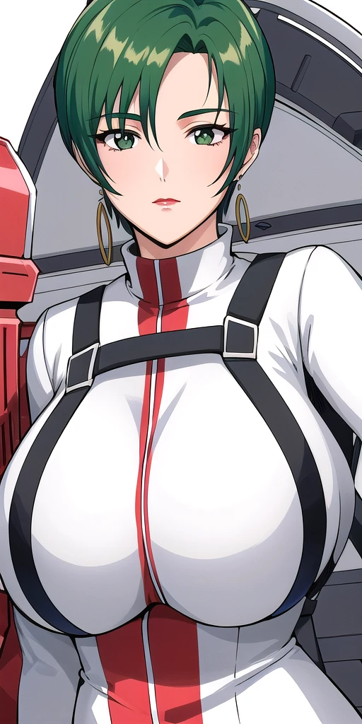 A MILF、ultra gigantic tits、Hyper breasts, Cow Cosplay、Super huge breasts, small waist, tall, tall woman, anime art, red skin tight suit, breast oversized, breasts overflowing, pink areola, tall and wide