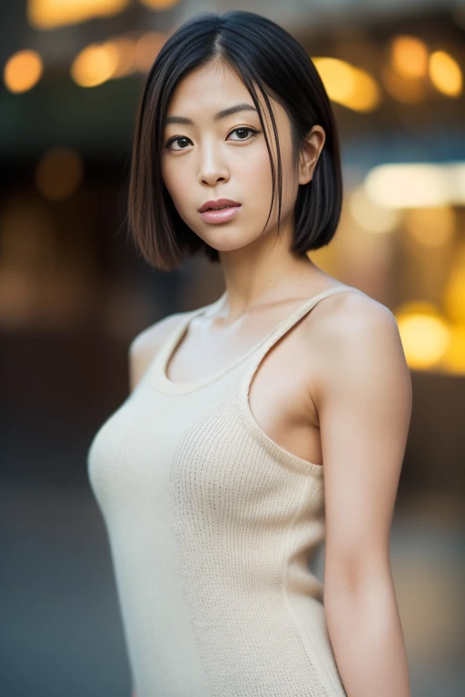 1girl,(RAW photo, best quality), (realistic, photo-realistic:1.4), masterpiece, an extremely delicate and beautiful, extremely detailed, 2k wallpaper, Amazing, finely detail, extremely detailed CG unity 8k wallpaper, ultra-detailed, highres, soft light, beautiful detailed girl, extremely detailed eyes and face, beautiful detailed nose, beautiful detailed eyes,cinematic lighting,perfect anatomy,slender body ,(bokeh:1.3)
in front of izakaya,narrow street like nakano,lights reflected on wet floor,after rain,night time,shop sign lights,winter night
 <lora:utadahikaru_lora:0.8>,smile