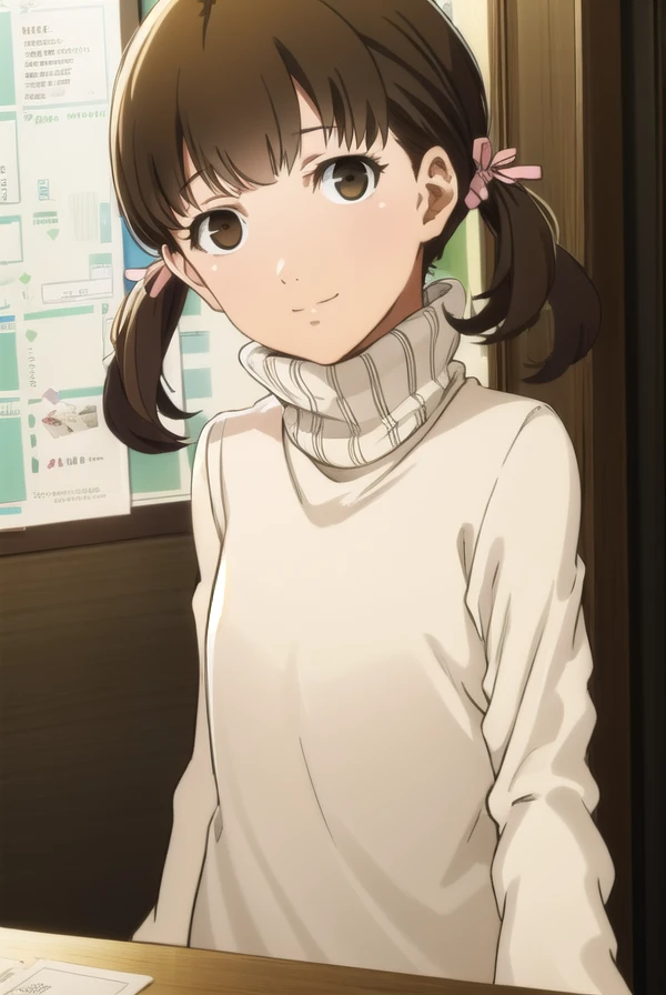 nanakodoujima, <lora:nanako doujima s1-lora-nochekaiser:1>,
nanako doujima, brown hair, twintails, (brown eyes:1.5), short twintails, child, smile,
BREAK dress, turtleneck, long sleeves, sweater,
BREAK indoors,
BREAK looking at viewer, (cowboy shot:1.5),
BREAK <lyco:GoodHands-beta2:1>, (masterpiece:1.2), best quality, high resolution, unity 8k wallpaper, (illustration:0.8), (beautiful detailed eyes:1.6), extremely detailed face, perfect lighting, extremely detailed CG, (perfect hands, perfect anatomy),