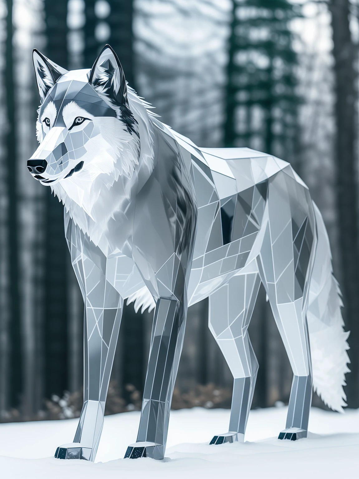 master piece, high quality, a wolf, in the forest, snow <lora:J_glass:0.9> j_glass