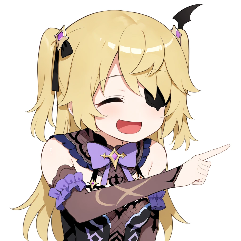 <lora:xl_ð¤£ð2_a3:1>,ð¤£ð pose,solo,closed eyes,pointing,open mouth,smile,^ ^,:d,white background,simple background,Fischl   \(genshin impact\),eyepatch,, masterpiece, best quality,