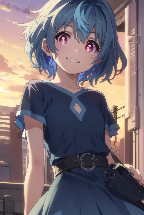 kohinahiruko, <lora:kohina hiruko s1-lora-nochekaiser:1>,
kohina hiruko, short hair, (red eyes:1.3), (bright pupils:1.5), streaked hair, blue hair, smile, grin,
BREAK dress, blue dress, short sleeves, frills,
BREAK outdoors,
BREAK looking at viewer, (cowboy shot:1.5),
BREAK <lyco:GoodHands-beta2:1>, (masterpiece:1.2), best quality, high resolution, unity 8k wallpaper, (illustration:0.8), (beautiful detailed eyes:1.6), extremely detailed face, perfect lighting, extremely detailed CG, (perfect hands, perfect anatomy),