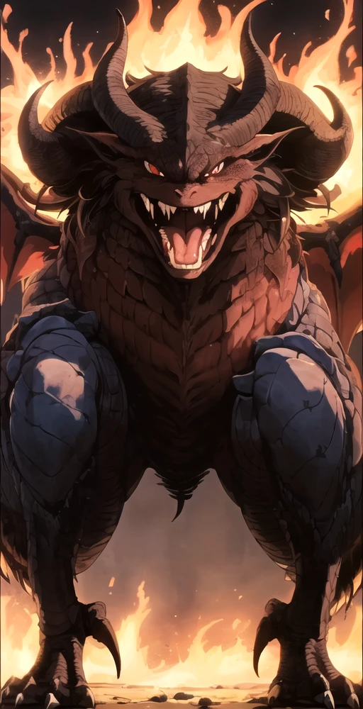 CHSV2, fantasy world, outside, winged dragon, scales, horns, teeth, fire, perfect quality, good quality, masterpiece, HDR, UHD <lora:City Hunter Style V2:0.7>