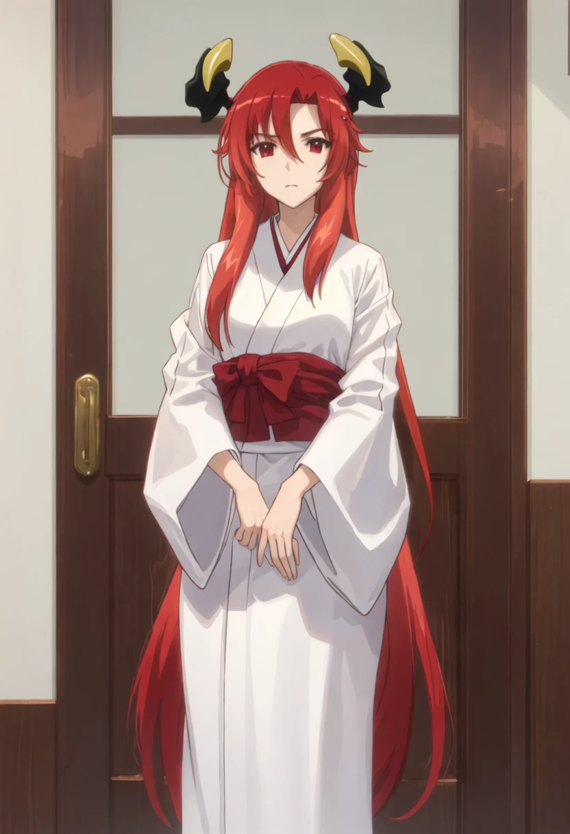 best quality, masterpiece, highres, solo, {lisara_restall_soicantplayh:0.90}, {white kimono:1.35}, {red hakama:1.35}, {wide sleeves:1.20}