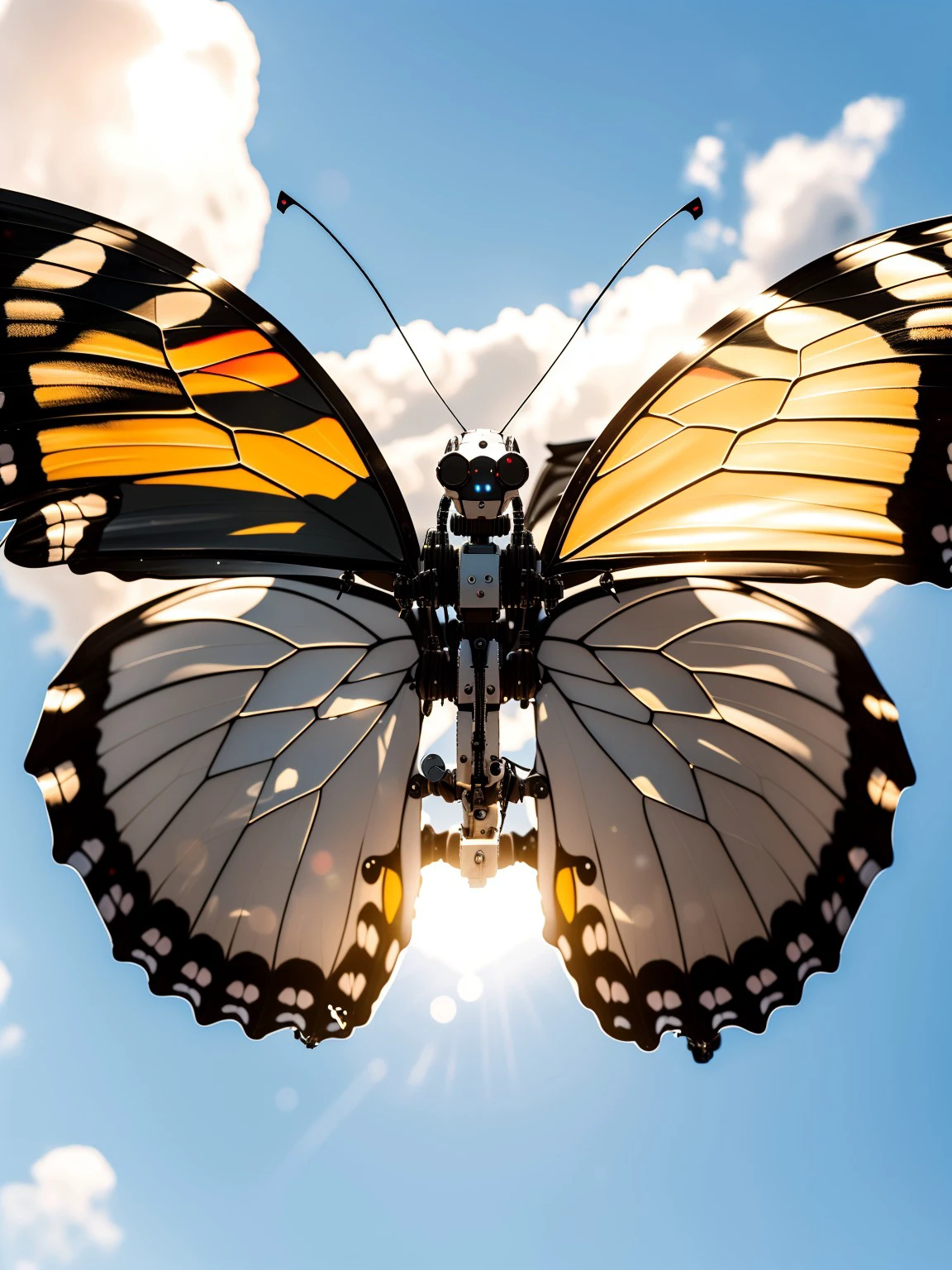 masterpiece, high quality, A robot butterfly, in the sky, sunshine <lora:J_sci-fi-000014:1.0> j_sci-fi