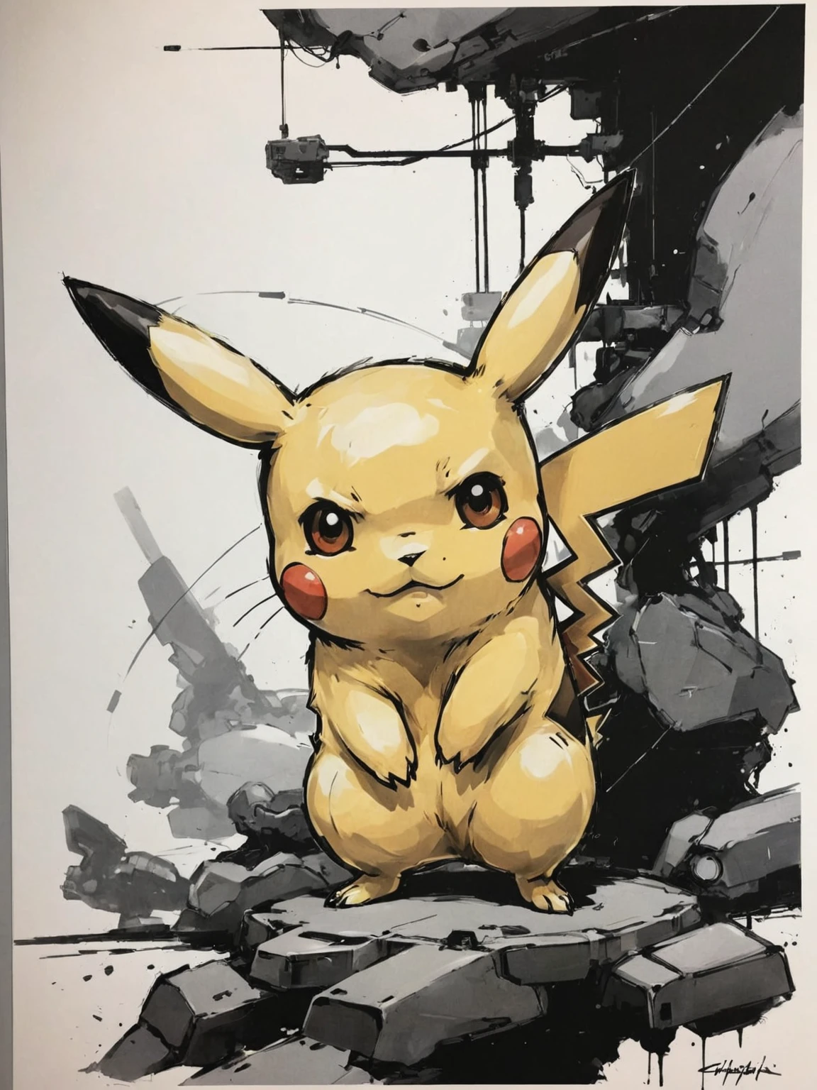 amazing artwork in the style of Shinkawa Youji, Pikachu, concept art. <lora:shinkawa_youji_xl_v1f:1>