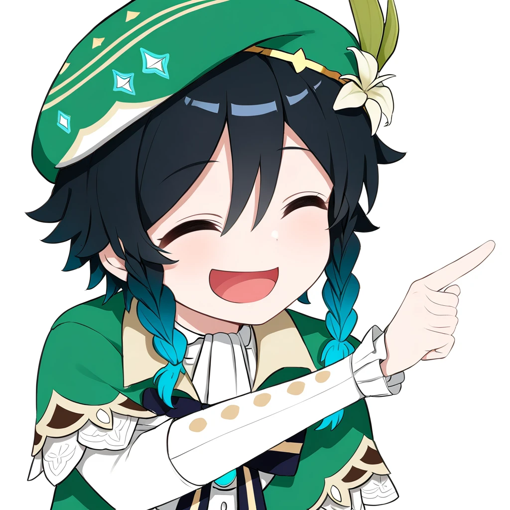 <lora:xl_ð¤£ð2_a3:1>,ð¤£ð pose,solo,closed eyes,pointing,open mouth,smile,^ ^,:d,white background,simple background,venti \(genshin impact\),, masterpiece, best quality,