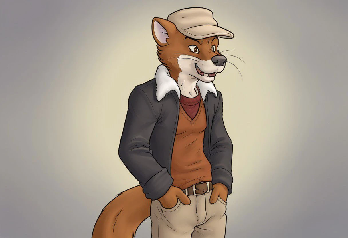 blacksad weekly, solo, 1boy, hat, jacket, tail, male focus, open clothes, pants, sweater, pubic hair, uncensored, male pubic hair, furry, furry male, tail, long tail, chest fur, high quality