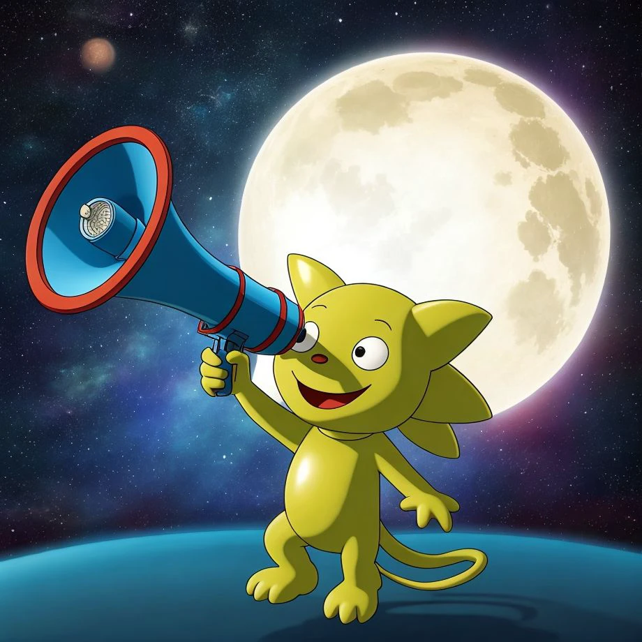 A very silly alien holding a megaphone on a spaceship <lora:SD15-Megaphone-LoRA:0.8>