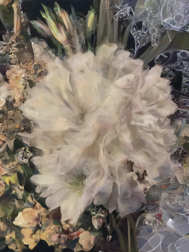 a still life of a flower an' some stuff, detailed, high quality