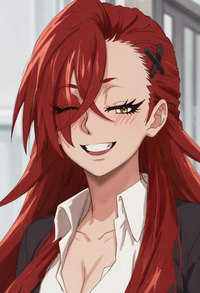 best quality, masterpiece, highres, solo, {yashiya_yui_rokudounoonnatachi:0.90}, smile, happy, one_eye_closed, portrait, looking at viewer
